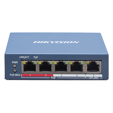 Switch 4 porturi PoE, 1 port uplink RJ45, SMART Management - HIKVISION